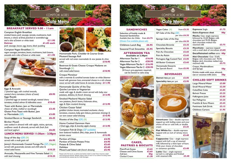 Cafe & Tea Rooms Menu Compton Acres