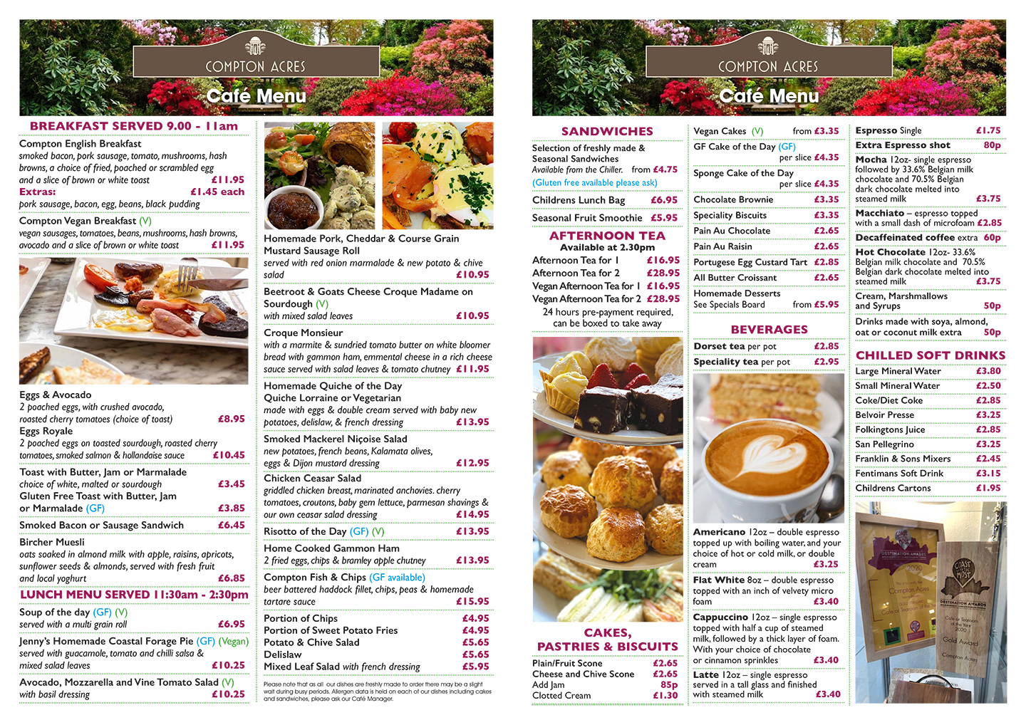 Cafe & Tea Rooms Menu Compton Acres